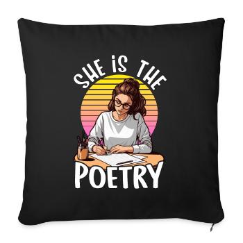 Amoureuse de la poésie Elle est la lectrice de la journalisation de la poésie - Housse de coussin décorative 45 x 45 cm - noir - Devant