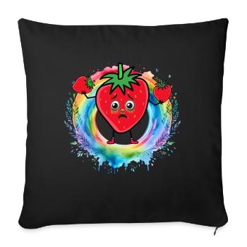 Regenbogen Erdbeeren Erdbeere Obst Früchte - Sofakissenbezug 45 x 45 cm - Schwarz - Vorne