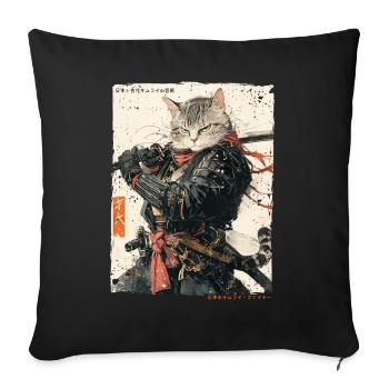Chat samouraï Kawaii Chat ninja japonais - Housse de coussin décorative 45 x 45 cm - noir - Devant