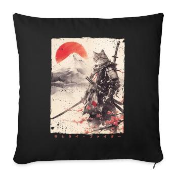 Chat samouraï Kawaii Chat ninja japonais - Housse de coussin décorative 45 x 45 cm - noir - Devant