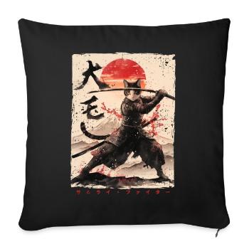 Chat samouraï Kawaii Chat ninja japonais - Housse de coussin décorative 45 x 45 cm - noir - Devant
