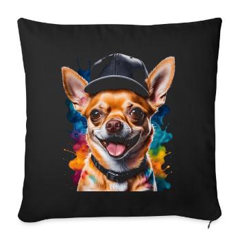 Chihuahua Snapback Cap Chien Drôle Design Print - Housse de coussin décorative 45 x 45 cm - noir - Devant