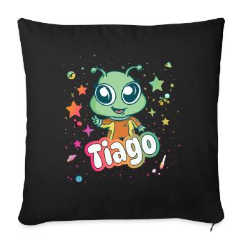 TIAGO - Beau nom de garçon avec un extraterrestre mignon - Housse de coussin décorative 45 x 45 cm - noir - Devant