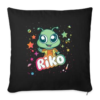 RIKO - Beau nom de garçon avec un extraterrestre mignon - Housse de coussin décorative 45 x 45 cm - noir - Devant