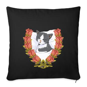 Cat Cats Kitten Sleeping Child - Sofa pillowcase 17,3'' x 17,3'' (45 x 45 cm) - black - Front