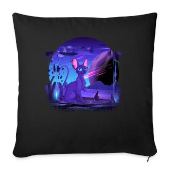 Galactic Katze Vintage Retro Cat Zeitlose Eleganz - Sofakissenbezug 45 x 45 cm - Schwarz - Vorne
