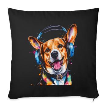 Beagle Headphones Dog Funny Animal Design Print - Sofa pillowcase 17,3'' x 17,3'' (45 x 45 cm) - black - Front