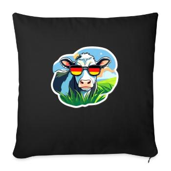 Vache avec des lunettes de soleil Allemagne fan de football - Housse de coussin décorative 45 x 45 cm - noir - Devant