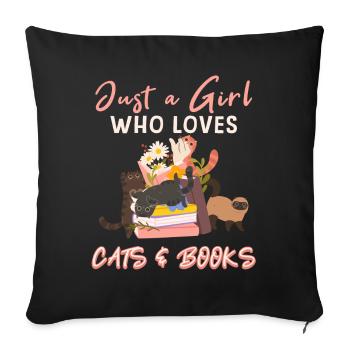 Cats, Cat Lover, Books, Reading, Girl - Sofa pillowcase 17,3'' x 17,3'' (45 x 45 cm) - black - Front