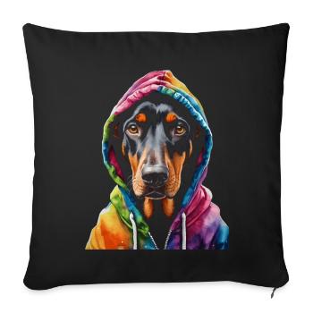 Dobermann Hoodie Hund Bunt Lustig Tier Print - Sofakissenbezug 45 x 45 cm - Schwarz - Vorne