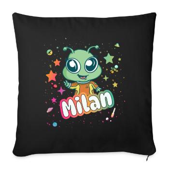 MILAN - Beautiful boy name with cute alien - Sofa pillowcase 17,3'' x 17,3'' (45 x 45 cm) - black - Front