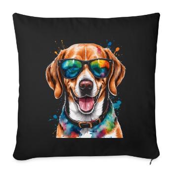 Beagle Sunglasses Dog Funny Animal Design Print - Sofa pillowcase 17,3'' x 17,3'' (45 x 45 cm) - black - Front