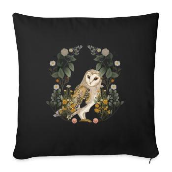 Eulen Eule Blumen Frühling - Sofakissenbezug 45 x 45 cm - Schwarz - Vorne