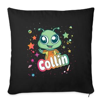 COLLIN - Beau nom de garçon avec extraterrestre mignon - Housse de coussin décorative 45 x 45 cm - noir - Devant