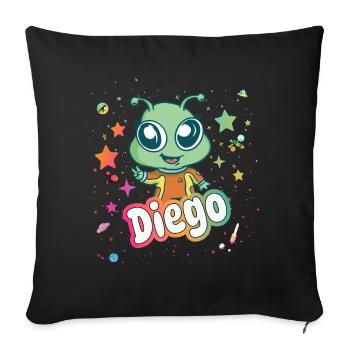 DIEGO - Beautiful boy name with cute alien - Sofa pillowcase 17,3'' x 17,3'' (45 x 45 cm) - black - Front