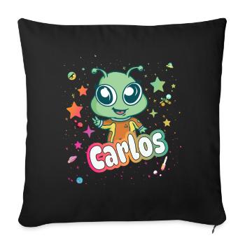CARLOS - Beau nom de garçon avec extraterrestre mignon - Housse de coussin décorative 45 x 45 cm - noir - Devant