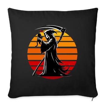 Halloween Chat Grim Reaper Pleine Lune Faux Rétro - Housse de coussin décorative 45 x 45 cm - noir - Devant