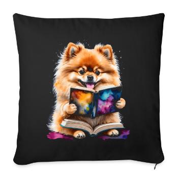 Poméranie Poméranie Livre de lecture Dog Print - Housse de coussin décorative 45 x 45 cm - noir - Devant