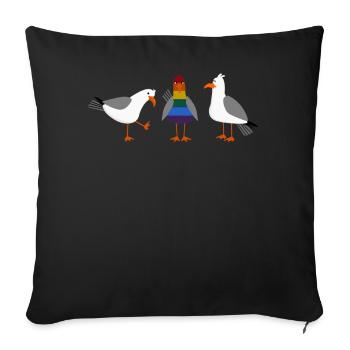 Mouette LGBT Gay Lesbienne Arc-en-ciel Drapeau arc-en-ciel - Housse de coussin décorative 45 x 45 cm - noir - Devant