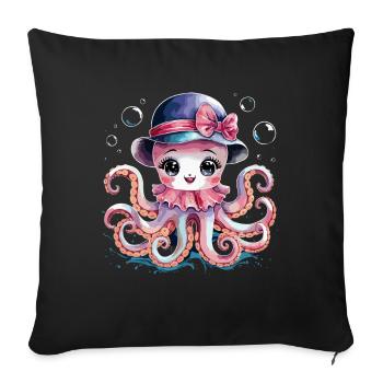Niedlicher Oktopus mit Hut - Sofakissenbezug 45 x 45 cm - Schwarz - Vorne