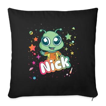 NICK - Beautiful boy name with cute alien - Sofa pillowcase 17,3'' x 17,3'' (45 x 45 cm) - black - Front