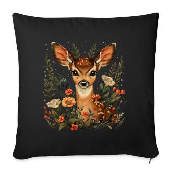 Flowers Deer - Sofa pillowcase 17,3'' x 17,3'' (45 x 45 cm) - black - Front