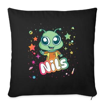 NILS - Beautiful boy name with cute alien - Sofa pillowcase 17,3'' x 17,3'' (45 x 45 cm) - black - Front