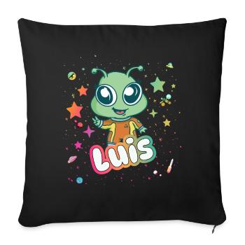 LUIS - Beautiful boy name with cute alien - Sofa pillowcase 17,3'' x 17,3'' (45 x 45 cm) - black - Front