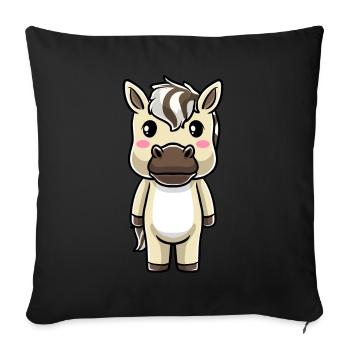Émoticône Kawaii Cheval du Fjord - Housse de coussin décorative 45 x 45 cm - noir - Devant