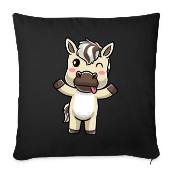 Émoticône Kawaii Cheval du Fjord - Housse de coussin décorative 45 x 45 cm - noir - Devant
