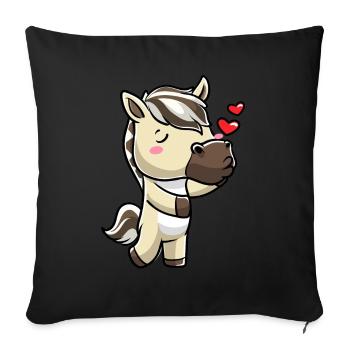 Émoticône Kawaii Cheval du Fjord - Housse de coussin décorative 45 x 45 cm - noir - Devant