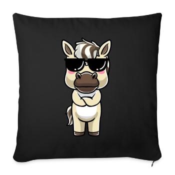 Émoticône Kawaii Cheval du Fjord - Housse de coussin décorative 45 x 45 cm - noir - Devant