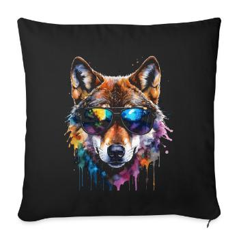 Lunettes de soleil loup imprimé animal coloré - Housse de coussin décorative 45 x 45 cm - noir - Devant