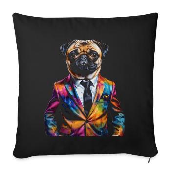 Carlin Costume Chien Coloré Drôle Animal Design Imprimer - Housse de coussin décorative 45 x 45 cm - noir - Devant