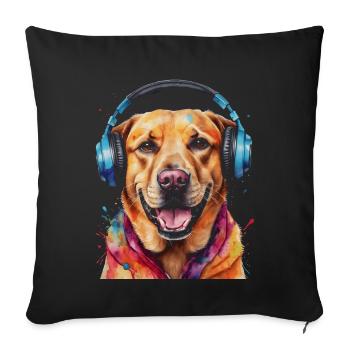 Labrador Retriever Kopfhörer Hund Tier Print - Sofakissenbezug 45 x 45 cm - Schwarz - Vorne