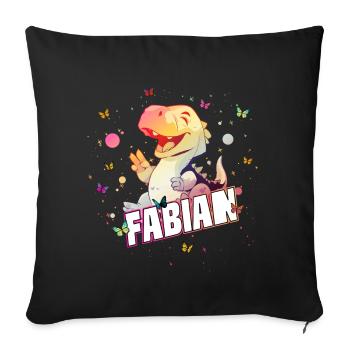 FABIAN - Schöner Junge Name mit süßem DINO T-REX - Sofakissenbezug 45 x 45 cm - Schwarz - Vorne