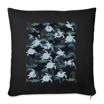 Rochen Hai Delfin Meeresschildkröte Seepferdchen - Sofakissenbezug 45 x 45 cm - Schwarz - Vorne