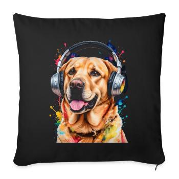 Labrador Retriever Kopfhörer Hund Tier Print - Sofakissenbezug 45 x 45 cm - Schwarz - Vorne