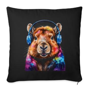 Capybara Kopfhörer Capy Bunt Tier Design Print - Sofakissenbezug 45 x 45 cm - Schwarz - Vorne
