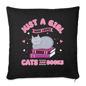 Cats, Cat Lover, Books, Reading, Girl - Sofa pillowcase 17,3'' x 17,3'' (45 x 45 cm) - black - Front