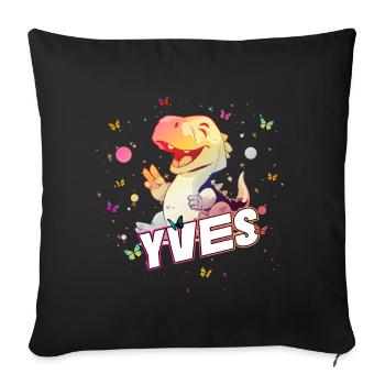 YVES - Beau prénom de garçon avec mignon DINO T-REX - Housse de coussin décorative 45 x 45 cm - noir - Devant