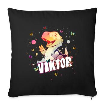 VIKTOR - Beau nom de garçon avec mignon DINO T-REX - Housse de coussin décorative 45 x 45 cm - noir - Devant