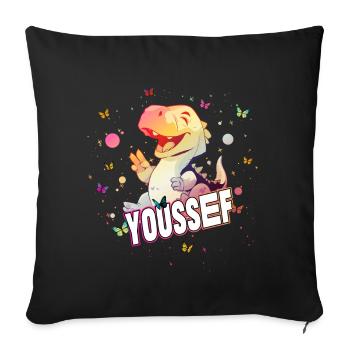 YOUSSEF - Beau prénom de garçon avec mignon DINO T-REX - Housse de coussin décorative 45 x 45 cm - noir - Devant