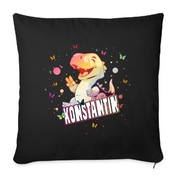 KONSTANTIN - Beau nom de garçon avec un joli DINO - Housse de coussin décorative 45 x 45 cm - noir - Devant