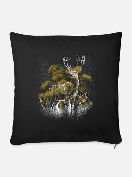 Rehbock Hirsch Hirsche Geweih Natur Wild Reh - Sofakissenbezug 45 x 45 cm - Schwarz