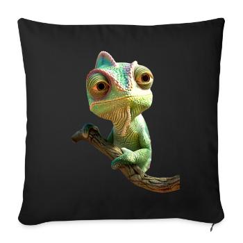 Caméléon, Lézard, Reptile, Iguane, Lézard, Caméléons - Housse de coussin décorative 45 x 45 cm - noir - Devant