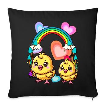 Rainbow Chickens Chick Chicken Heart Spring Child - Sofa pillowcase 17,3'' x 17,3'' (45 x 45 cm) - black - Front