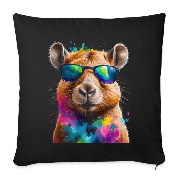 Capybara Sonnenbrille Capy Bunt Tier Design Print - Sofakissenbezug 45 x 45 cm - Schwarz - Vorne