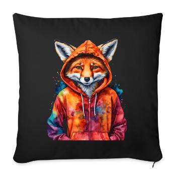 Fuchs Hoodie Bunt Lustig Tier Design Print - Sofakissenbezug 45 x 45 cm - Schwarz - Vorne