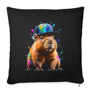 Capybara Snapback Cap Imprimé Animal Coloré - Housse de coussin décorative 45 x 45 cm - noir - Devant